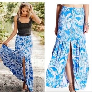 Free People Boho Blue and White Paisley Maxi Skirt Free 4 small